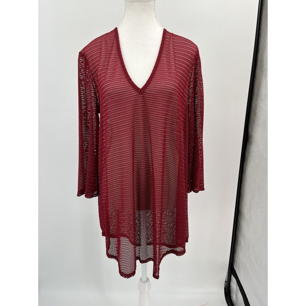 NWT Jordan Taylor Swimsuit Bikini Red Cover Up Dress Medium V Neck Made USA Mesh